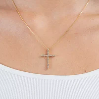 (G / Si2) Womens 1/2 CT. T.W. Lab Grown White Diamond 14K Gold Cross Pendant Necklace