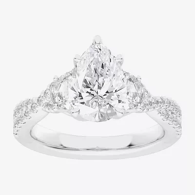 Signature By Modern Bride (G-H / Si1-Si2) Womens 2 3/4 CT. T.W. Lab Grown White Diamond 14K Gold Pear Round Side Stone Engagement Ring