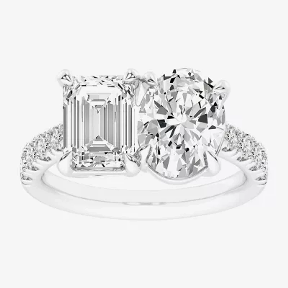 Signature By Modern Bride (G-H / Si1-Si2) Womens 4 3/8 Ct. T.W. Lab Grown White Diamond 14K Gold Oval Side Stone Engagement Ring