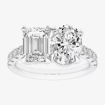 Signature By Modern Bride (G-H / Si1-Si2) Womens 4 3/8 Ct. T.W. Lab Grown White Diamond 14K Gold Oval Side Stone Engagement Ring