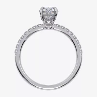 (G-H /  Si1-Si2) Womens 1 CT. T.W. Lab Grown White Diamond 10K Gold Oval Side Stone Engagement Ring