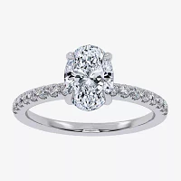 (G-H /  Si1-Si2) Womens 1 CT. T.W. Lab Grown White Diamond 10K Gold Oval Side Stone Engagement Ring