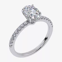 (G-H /  Si1-Si2) Womens 1 CT. T.W. Lab Grown White Diamond 10K Gold Oval Side Stone Engagement Ring