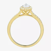 (H-I / Si1-Si2) Womens 1/2 CT. T.W. Lab Grown White Diamond 10K Gold Marquise Side Stone Halo Engagement Ring