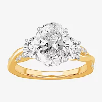 (G-H / Si1-Si2) Womens 4 CT. T.W. Lab Grown White Diamond 14K Gold Oval Side Stone Engagement Ring