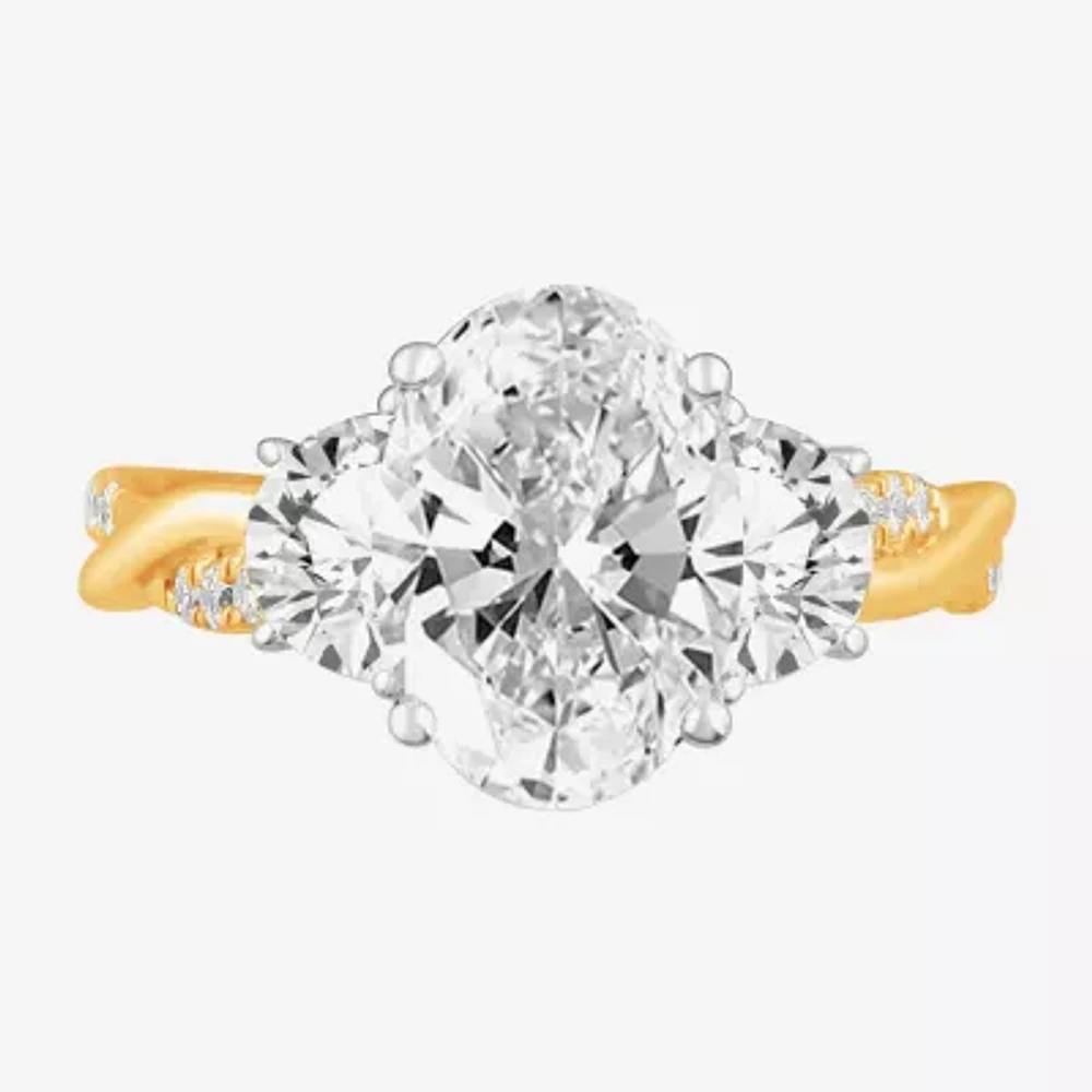 (G-H / Si1-Si2) Womens 4 CT. T.W. Lab Grown White Diamond 14K Gold Oval Side Stone Engagement Ring