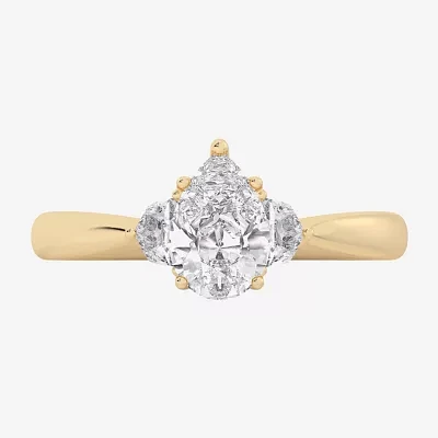 (G-H / Si1-Si2) Womens 1 1/4 CT. T.W. Lab Grown White Diamond 14K Gold Pear Round Solitaire Engagement Ring