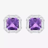 Yes Please! 2 1/2 CT. T.W. Lab Created Purple Amethyst Sterling Silver 8mm Cushion Stud Earrings