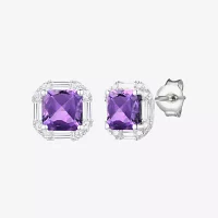 Yes Please! 2 1/2 CT. T.W. Lab Created Purple Amethyst Sterling Silver 8mm Cushion Stud Earrings