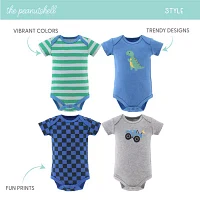 The Peanutshell Dino Truck Baby Boys 4-pc. Round Neck Short Sleeve Bodysuit