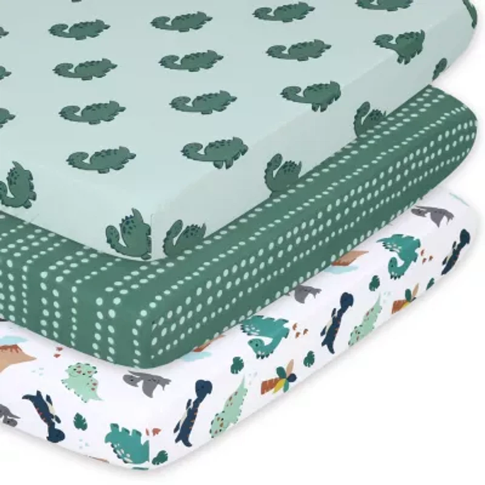 The Peanutshell Green Dino 3-pc. Playard Sheet