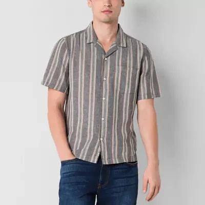 mutual weave Linen Blend Mens Short Sleeve Camp Shirt