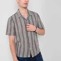 mutual weave Mens Regular Fit Short Sleeve Striped Button-Down Shirt