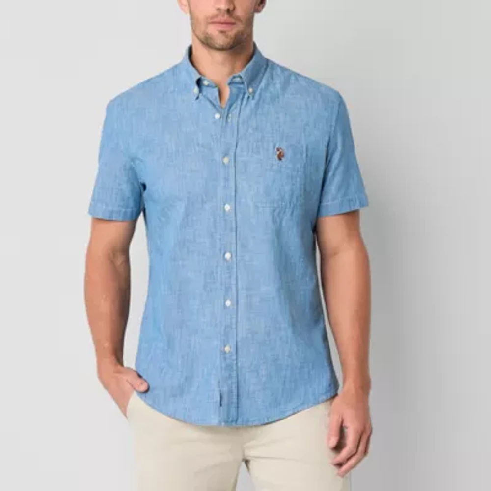 U.S. Polo Assn. Chambray Mens Classic Fit Short Sleeve Button-Down Shirt