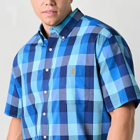 U.S. Polo Assn. Stretch Slub Big and Tall Mens Classic Fit Short Sleeve Plaid Button-Down Shirt