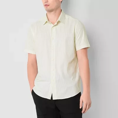 Stylus Mens Regular Fit Short Sleeve Geometric Button-Down Shirt