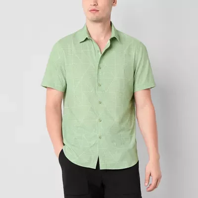 Stylus Mens Regular Fit Short Sleeve Geometric Button-Down Shirt