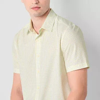 Stylus Mens Regular Fit Short Sleeve Geometric Button-Down Shirt