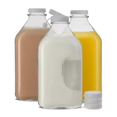 Joyjolt Glass Milk Bottles With Silicone Pour Lid Beverage Dispenser