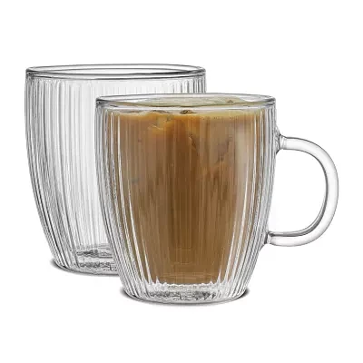 Joyjolt Fluted Savor Double Wall 2-pc. Coffee Mug