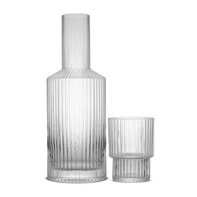 Joyjolt Elle Fluted Bedside 2-pc. Decanter Set