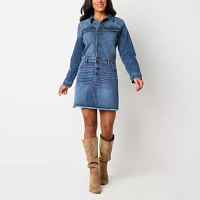 a.n.a Womens Long Sleeve Denim Dress