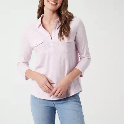 Gloria Vanderbilt Womens V Neck Long Sleeve Polo Shirt