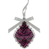 5.5'' Glittered Magenta Pink Zebra Print Teardrop Prism Christmas Ornament