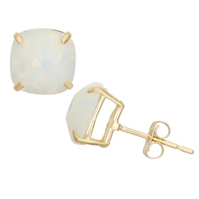 Lab Created White Opal 14K Gold 8mm Cushion Stud Earrings