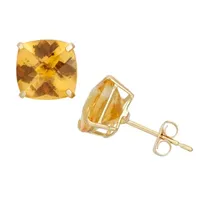 Genuine Yellow Citrine 10K Gold 8mm Stud Earrings