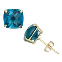 Genuine Blue Topaz 10K Gold 8mm Stud Earrings