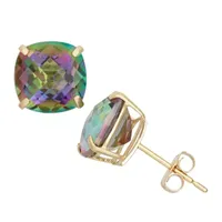 Genuine Mystic Fire Topaz 10K Gold 8mm Stud Earrings