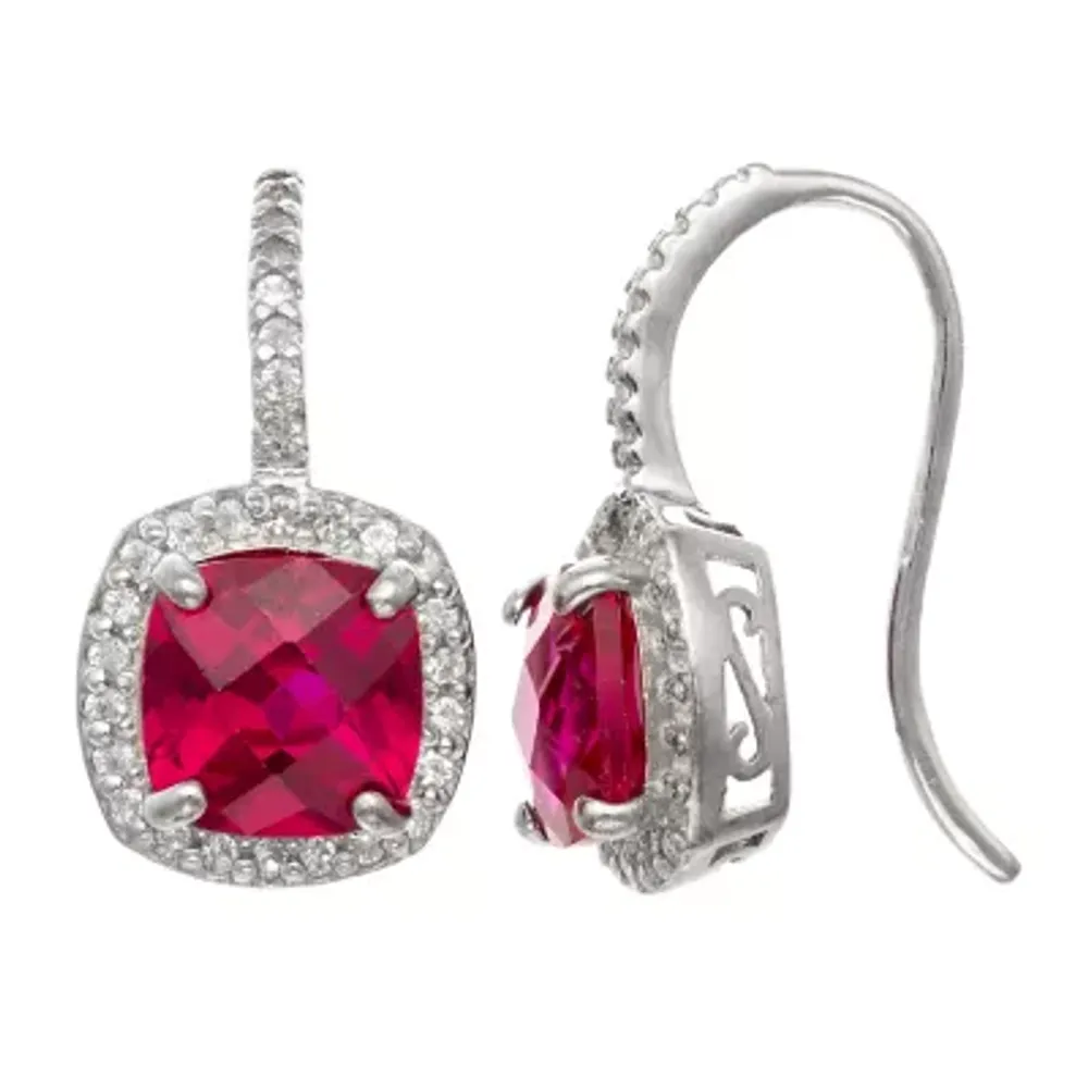 Lab Created Red Ruby Sterling Silver Drop Earrings