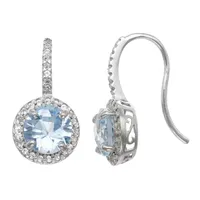Lab Created Blue Aquamarine Sterling Silver Round Drop Earrings