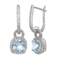 Lab Created Blue Aquamarine Sterling Silver Cushion Drop Earrings