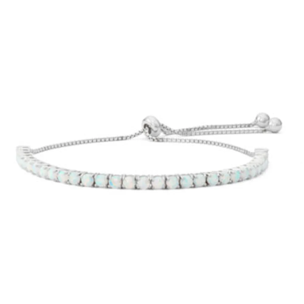 Lab Created White Opal Sterling Silver Bolo Bracelet