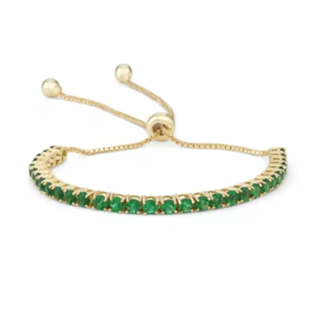 Simulated Green Emerald 14K Gold Over Silver Bolo Bracelet