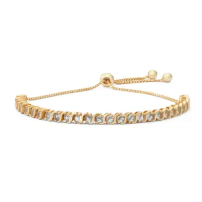 Lab Created Blue Aquamarine 14K Gold Over Silver Bolo Bracelet