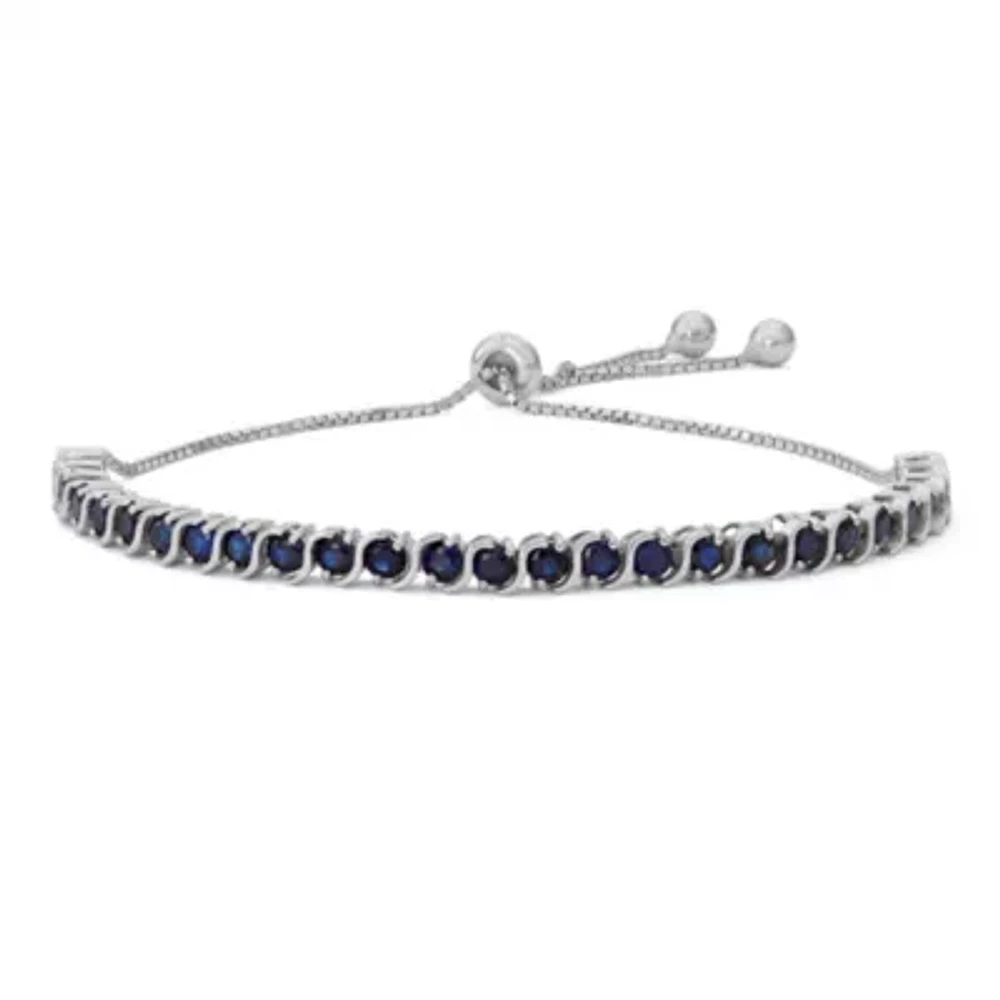 Lab Created Blue Sapphire Sterling Silver Bolo Bracelet