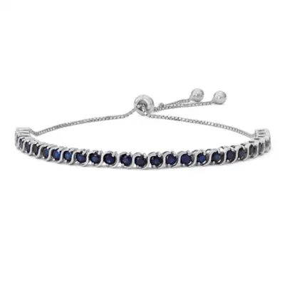 Lab Created Blue Sapphire Sterling Silver Bolo Bracelet