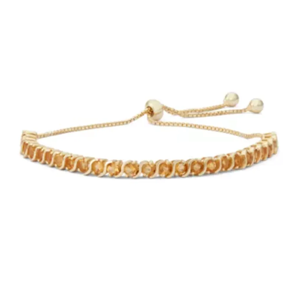 Genuine Yellow Citrine 14K Gold Over Silver Bolo Bracelet