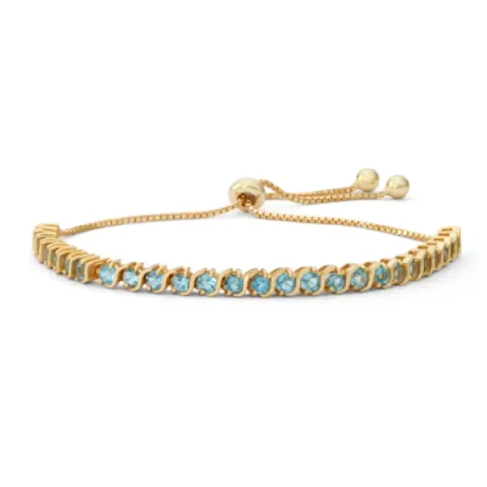 Genuine Blue Topaz 14K Gold Over Silver Bolo Bracelet