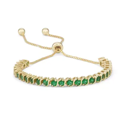 Simulated Green Emerald 14K Gold Over Silver Bolo Bracelet