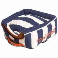 The Pet Life Touchdog Polo-Striped Convertible and Reversible Squared 2-in-1 Collapsible Dog House Bed