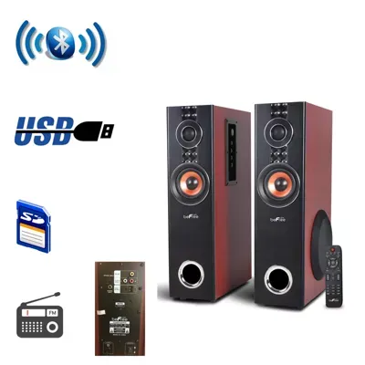 beFree Sound 2.1 Channel Powered Bluetooth Dual Wood Tower Speakers with Optical Input