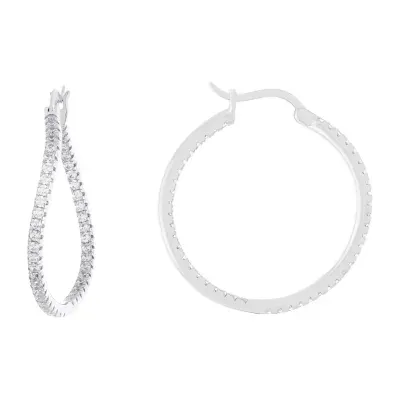 Sparkle Allure Cubic Zirconia Pure Silver Over Brass Hoop Earrings