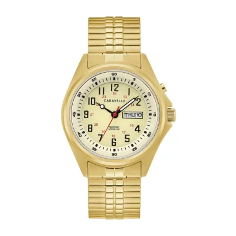 Caravelle Designed By Bulova Mens Gold Tone Stainless Steel Expansion Watch 44c112