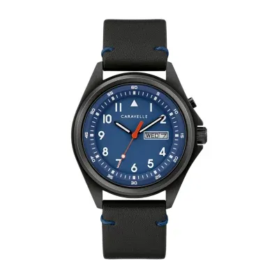 Caravelle Designed By Bulova Mens Black Leather Strap Watch 45c118