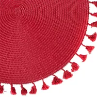 Design Imports Hot Red Tassel Woven Round 6-pc. Placemats