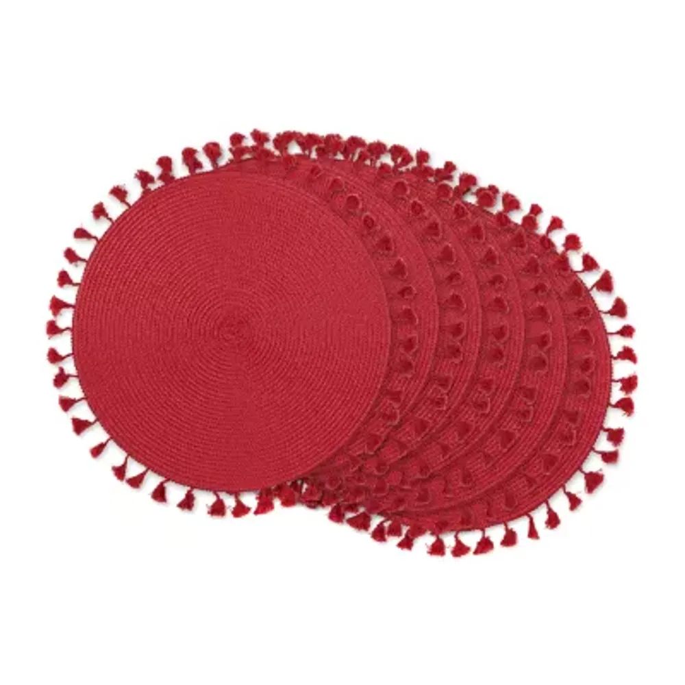 Design Imports Hot Red Tassel Woven Round 6-pc. Placemats